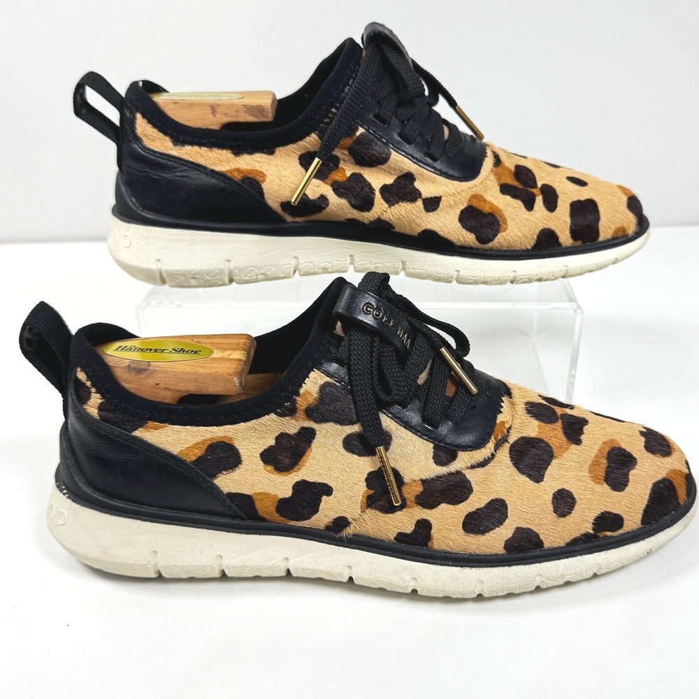 COLE HAAN Zerogrand Leopard Sneakers Calf Hair Animal Print 7.5 Quiet Luxury